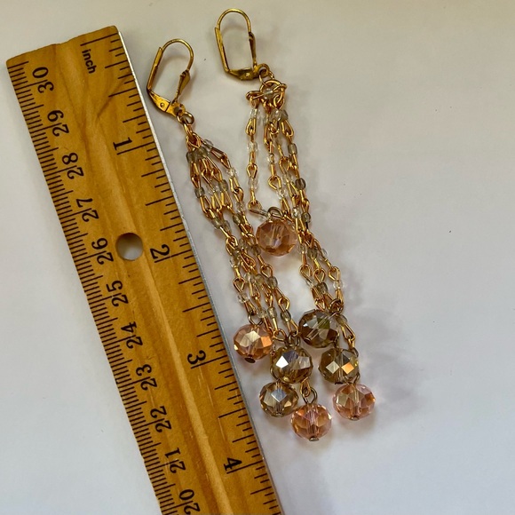 SOLD Vintage Swarovski Antique Rose, Gray, Clear Crystal Dangle Drop Earrings - Picture 5 of 16